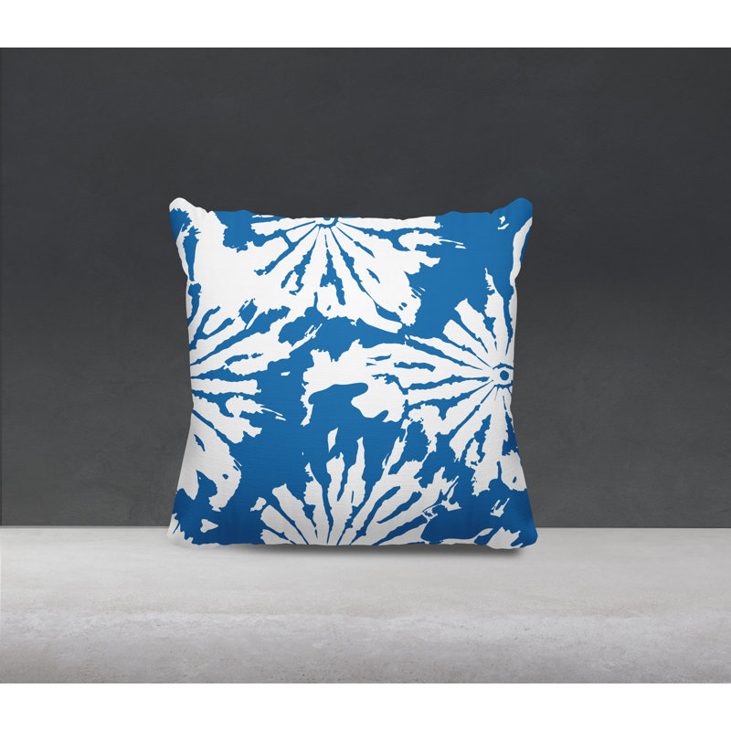 Coussin Cecil, H 17 po x l 17 po, Turquoise / blanc