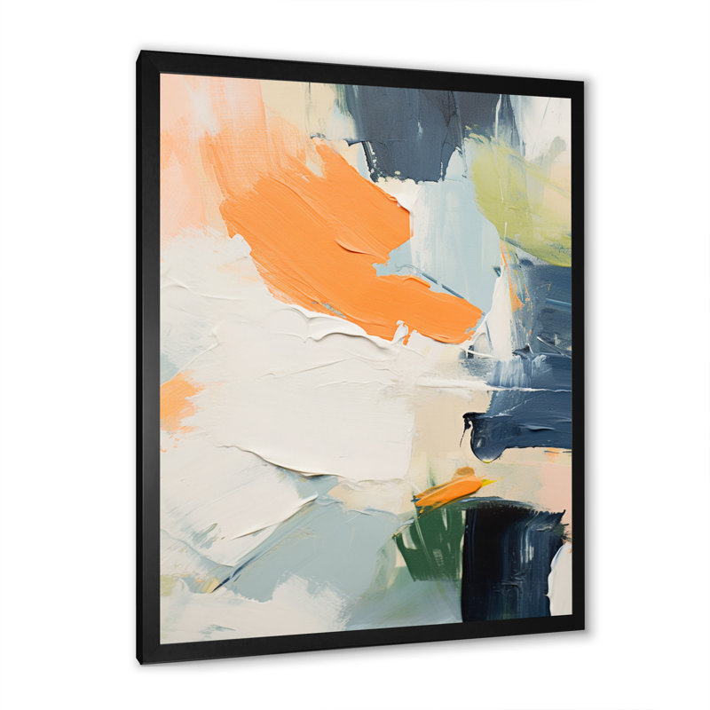 Orange tristesse I - peinture murale abstraite, Cadre simple noir, H 32 po x l 16 po x P 1 po