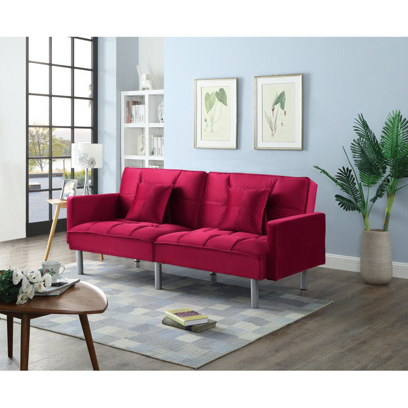 Hemphill 75.5'' Velvet Square Arm Sofa Bed, Red Velvet
