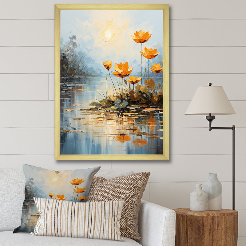 Golden Pond Lotus Tranquility II sur toile, Cadre doré simple, H 20 po x l 12 po x P 1 po