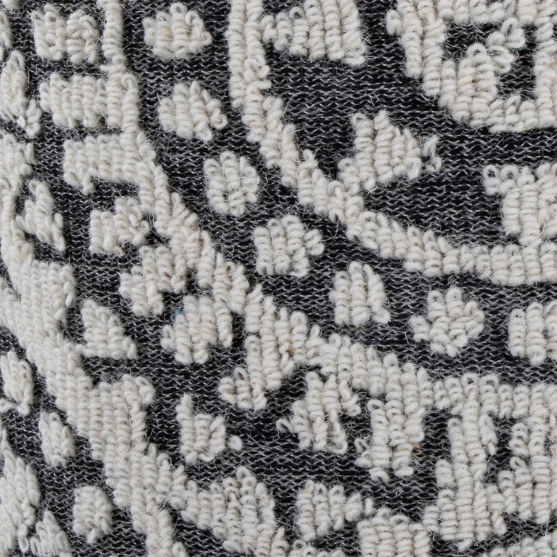 18" Storage Ottoman In Black And Ivory Handwoven Wool With Tufted And Knotted Design