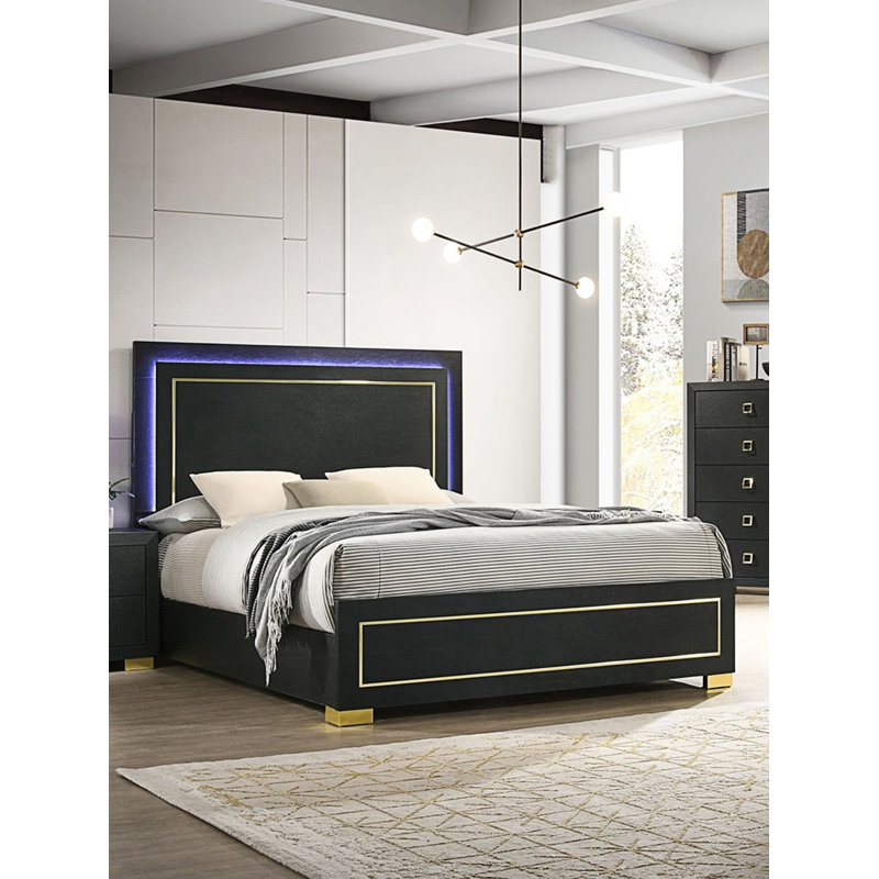 Grand lit 1pc avec pieds en métal et DEL