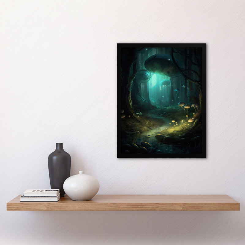 Merium Enchanted Forest Mushrooms Stream Moonlit Fantasy Landscape - Single Picture Frame Print