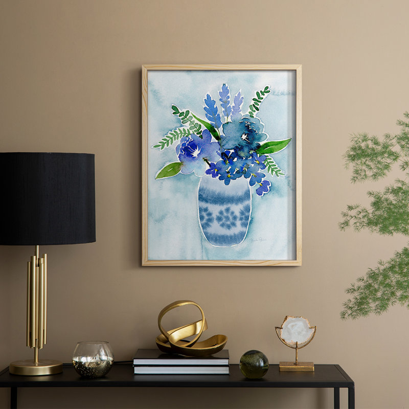 «Blue Bouquet II», reproduction encadrée - bois massif