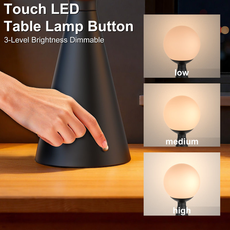 13" H Rechargeable Touch LED Table Lamp, Matte Black