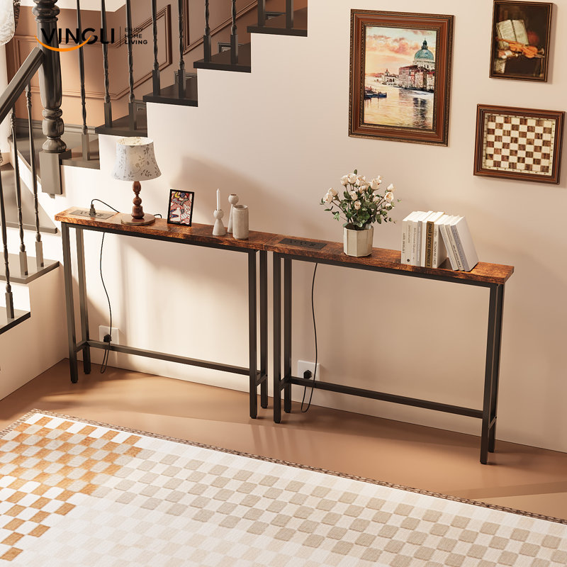 Console étroite 78,34 po avec station de charge, canapé d'entrée industriel rustique pour couloir, Brown