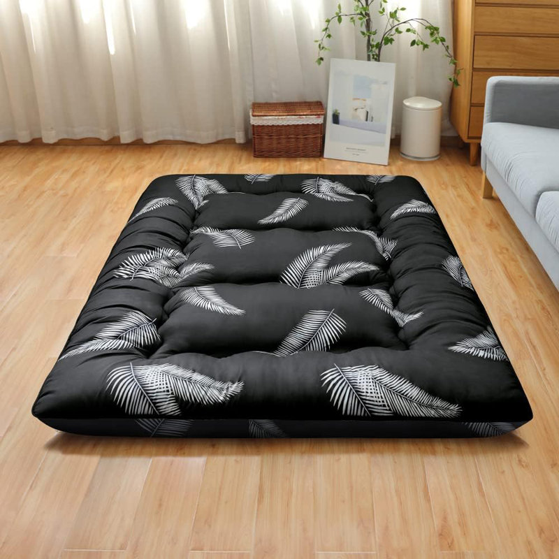 Japanese Floor Mattress, Japanese Futon Mattress Foldable Mattress, Roll Up Mattress Tatami Mat With Washable Cover, Easy To Store And Portable For Camping,(Black Feather)