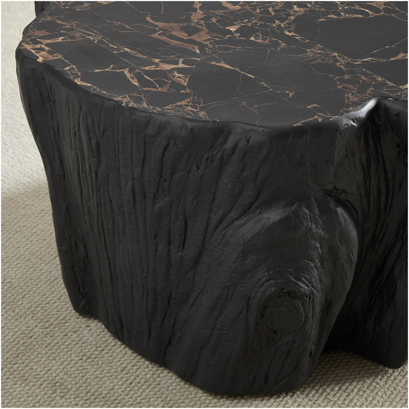 Table basse 48,62 pouces à forme unique en fibre de verre robuste pour salon sans assemblage noir, Noir