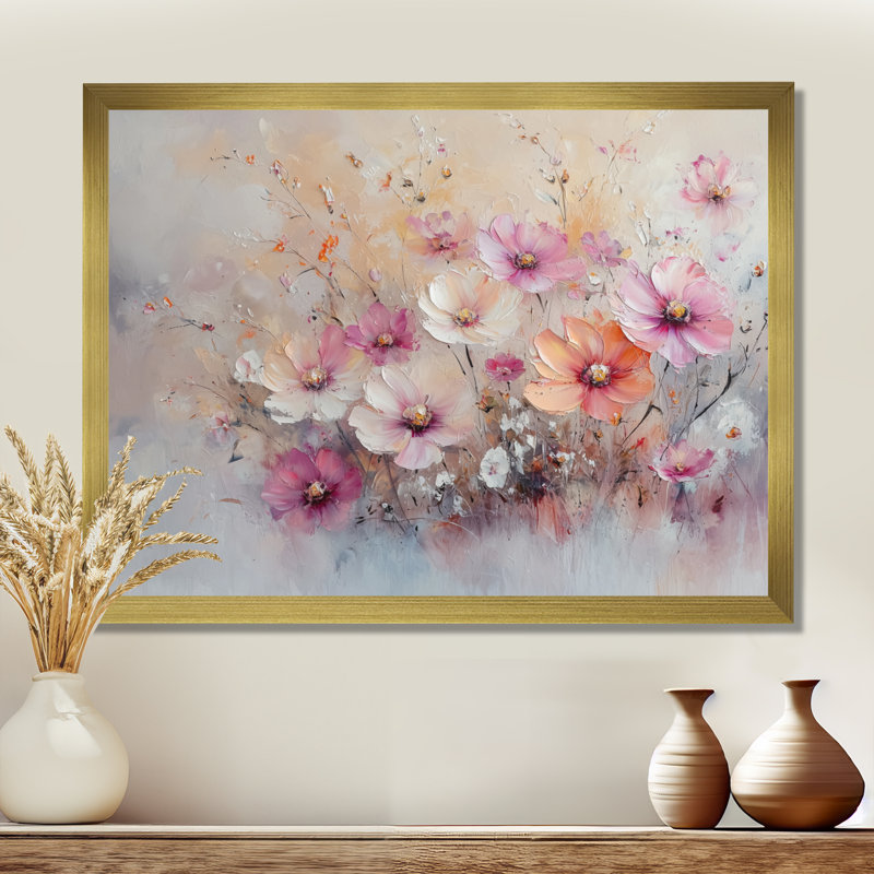 «Ingiberg Sunset» aux couleurs roses pastel, fleurs sauvages, Reproduction encadrée d'une seule photo, H 24 po x l 32 po, Or