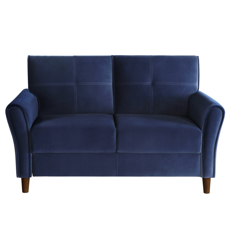 Velours bleu confortable, base en bois massif, coussin à fermeture à glissière au design moderne, siège attaché