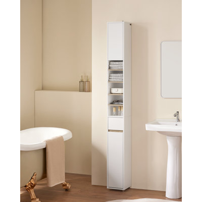 Dirksen Bathroom Narrow Tall Storage Cabinet with 2 Doors, 1 Drawer