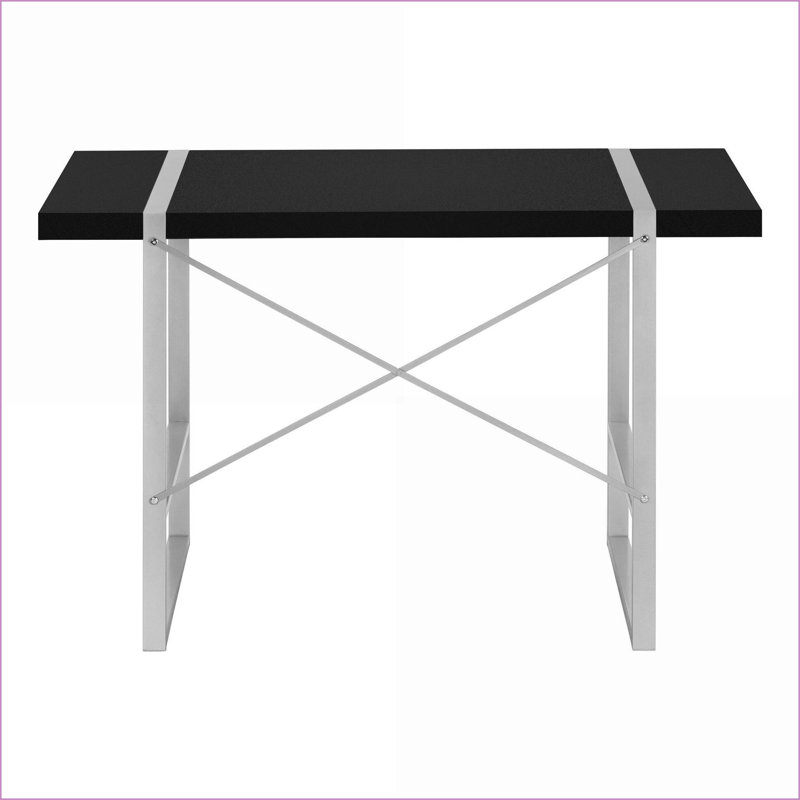Bureaux, bureau d'ordinateur portable industriel moderne de L 49 po, plateau en stratifié noir, pieds en métal gris | Panneau de particules | Noir