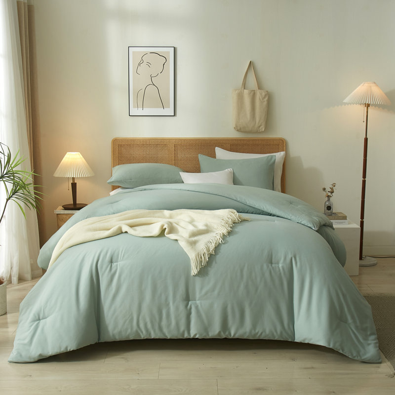  Ensemble d'édredon en microfibre toutes saisons 3 pièces 90g, Édredon pour grand lit + 2 taies décoratives sta, Vert clair