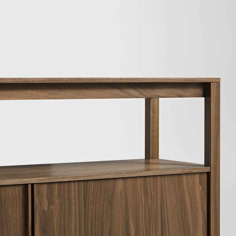 Open Plan Low Bookcase with Storage, Walnut, (2 Sheves) 26" H x 80" W x 13" D