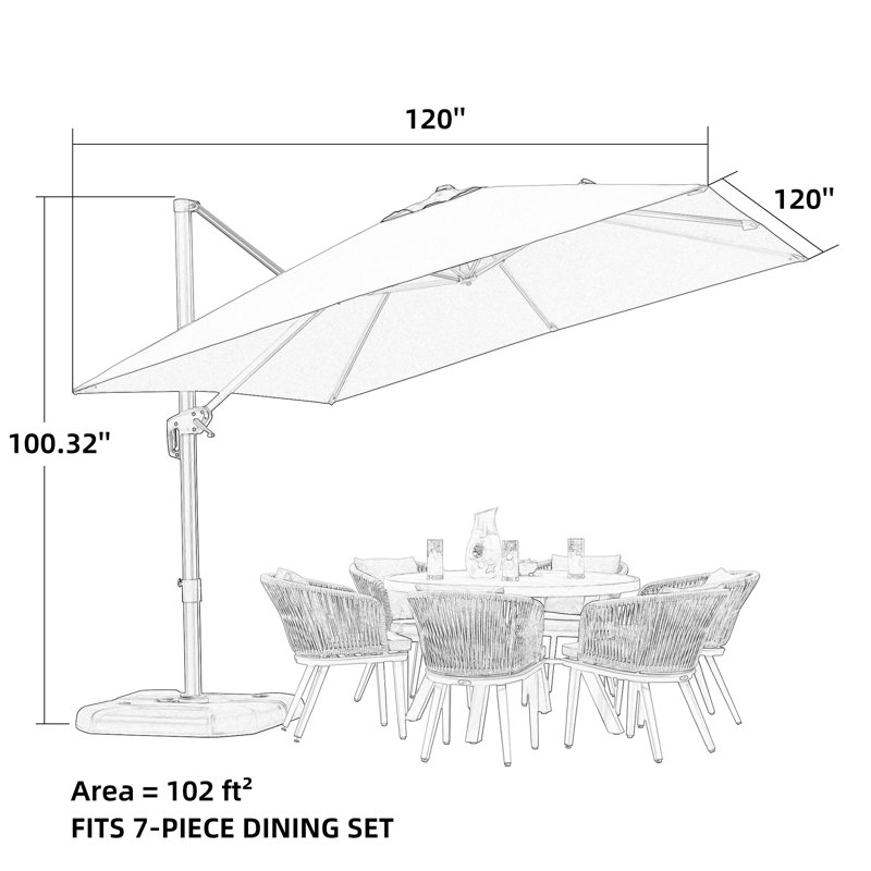 Cantilever Parasol, White, 274.3cm H x 304.8cm W x 304.8cm D
