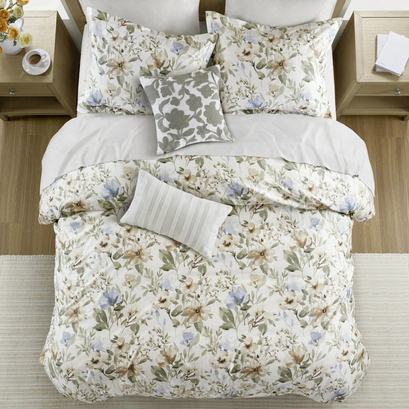 5 pièces de couette en coton très grand / très grand avec un imprimé floral vif, 300tc pour un look luxueux et confortable, un rembourrage moelleux 300 g / m², une grande couverture confortable, un design Bartack, coordonné