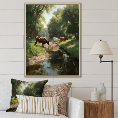 " Cattle Cows Walking Near A Pond Rural Scene I "