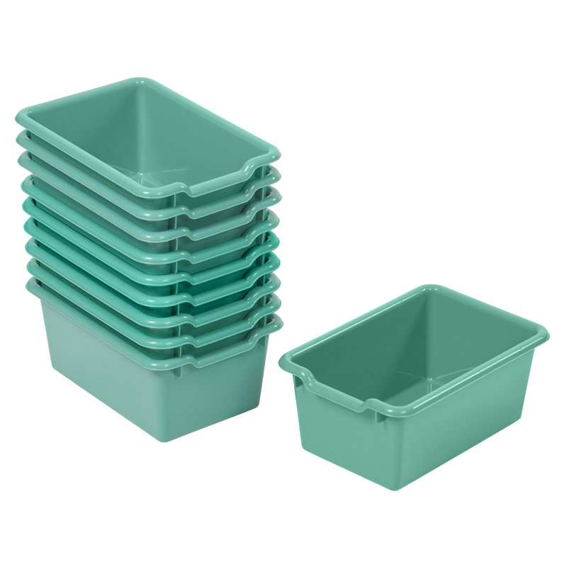 ECR4Kids Scoop Front Plastic Storage Bins, Multipurpose Organization, 10-Piece, Emerald Green