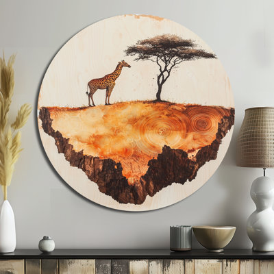 Girafe silencieuse dans un paysage africain I - Girafe ronde en métal