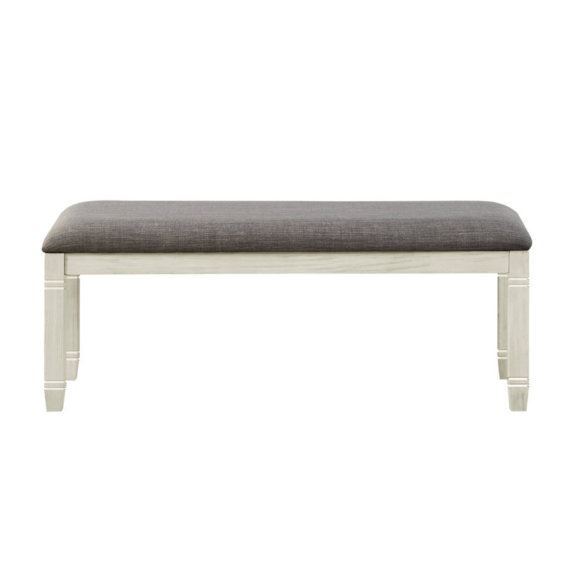 48" Antique White Bench For Dining Room Furniture - Upholstered Gray Textured Seat, 300Lbs Weight Limit, Wood Table 16.5" Depth, Capacity, Wooden Frame