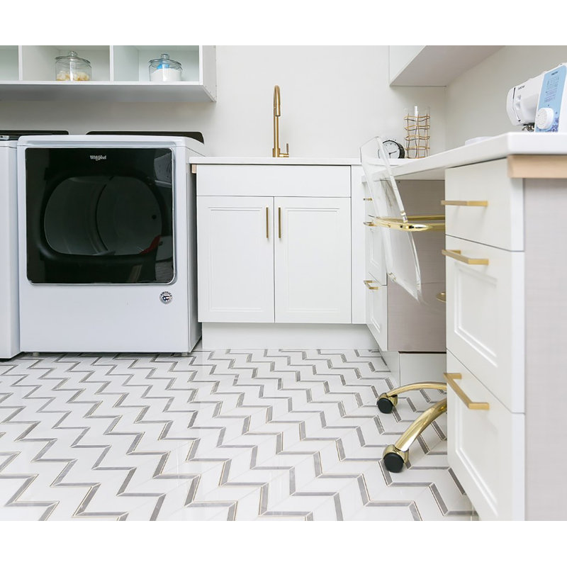 Carreau de mosaïque en porcelaine à chevrons gris 11,8 po x 11,8 po Chevron