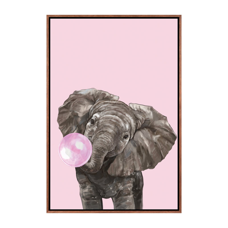 Art d’éléphant de gomme à bulles, H 60 po x l 40po x P 1,5 po, Toile avec cadre en bois classique