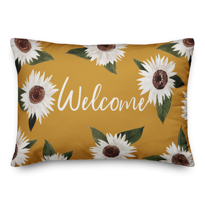  Welcome Flowers Outdoor Rectangular Pillow Cover and Insert, Yellow
