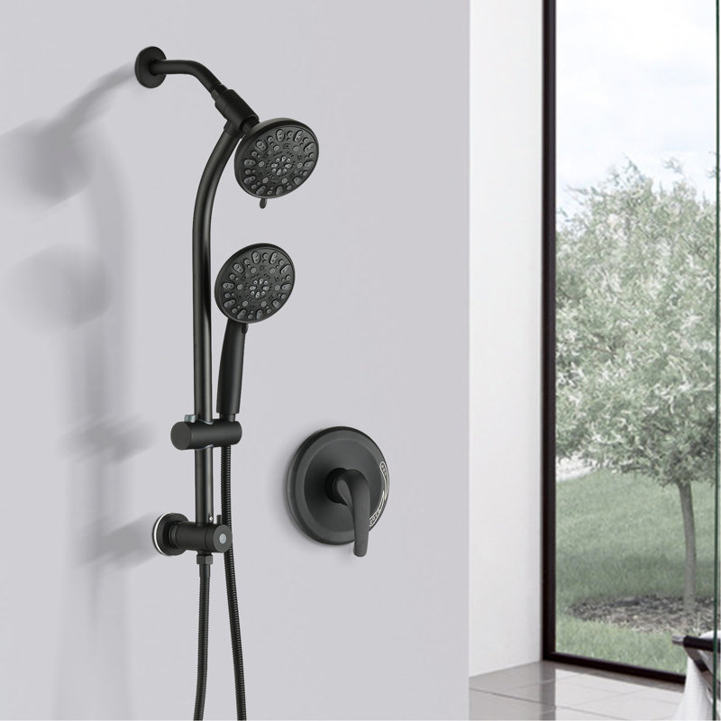 Douche à 7 jets avec perceuse - tige en acier inoxydable et barre coulissante double matte 5 pouces