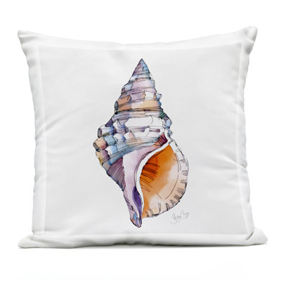 Sunrise Conch Shell Outdoor Printed Pillow, design by Shelly Craig