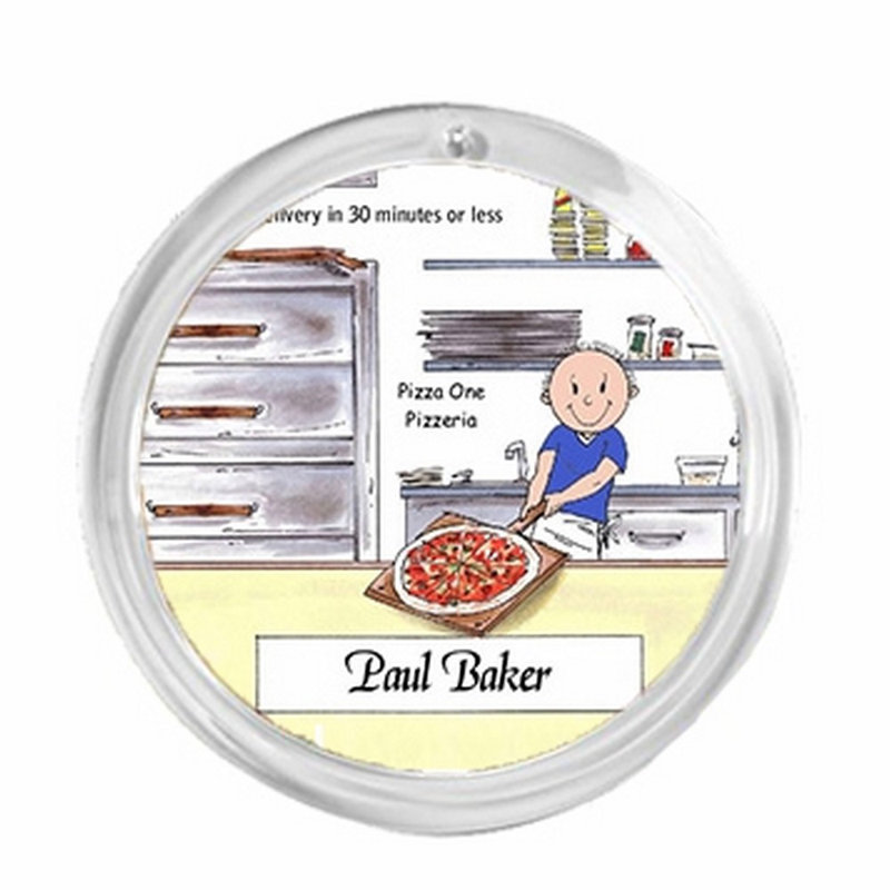 Ornement de Noël rond personnalisé: machine à pizza - mâle, Oui