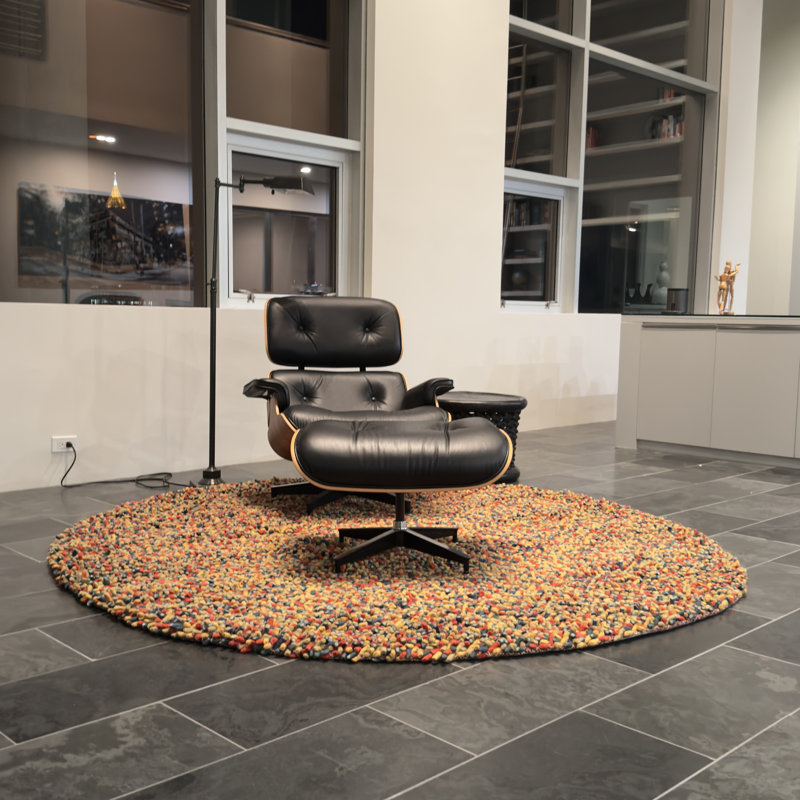 Tapis multicolore en laine tissé à la main Kerre, Brun / jaune, Rond 7 pi 9 po