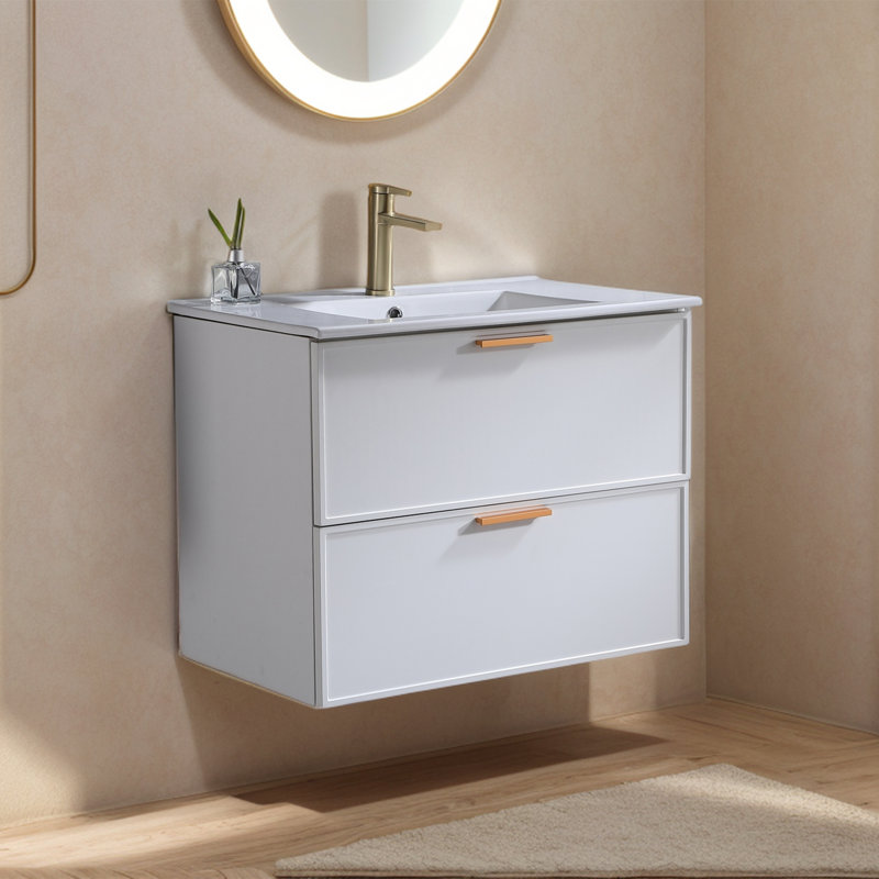 30'' Matte White Modern Wall-Mounted Single Bathroom Vanity Set