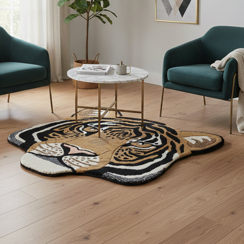 Feline Majesty Hand-Tufted Tiger Head Accent Rug