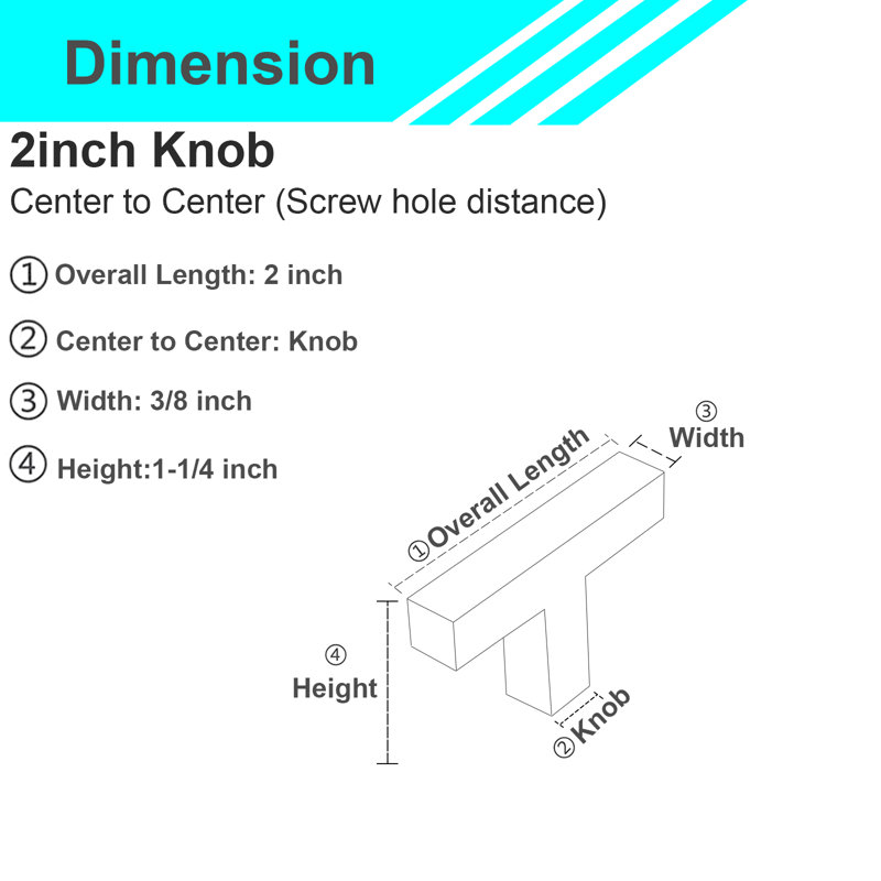 Classica 2" Square Brushed Nickel T Bar Knob - Contemporary Hardware for Drawers & Cabinets, Brushed Nickel
