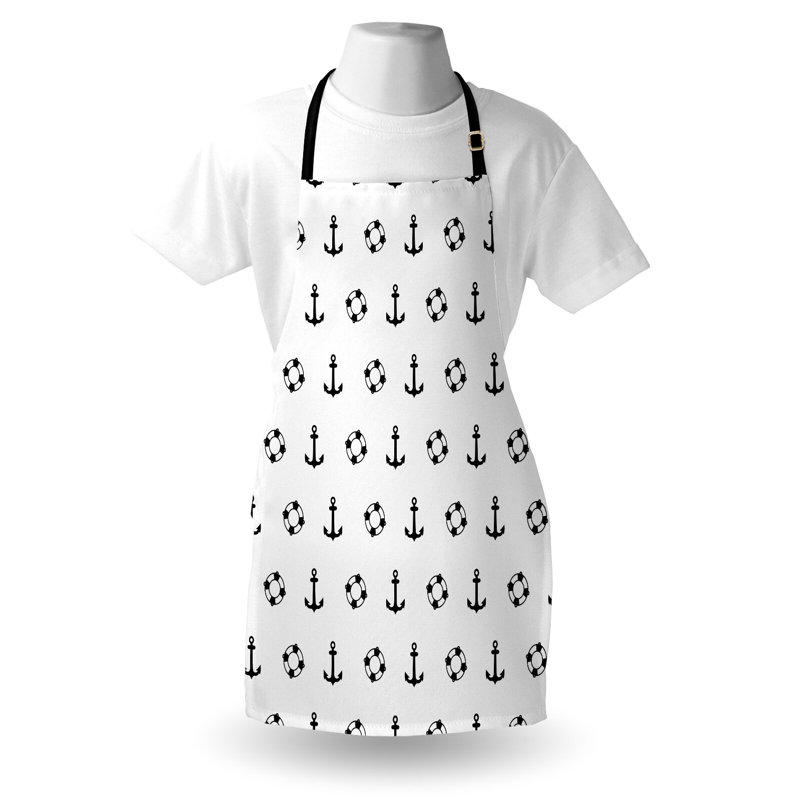 Tablier nautique East Urban Home unisexe, ancre maritime, taille adulte, noir et blanc