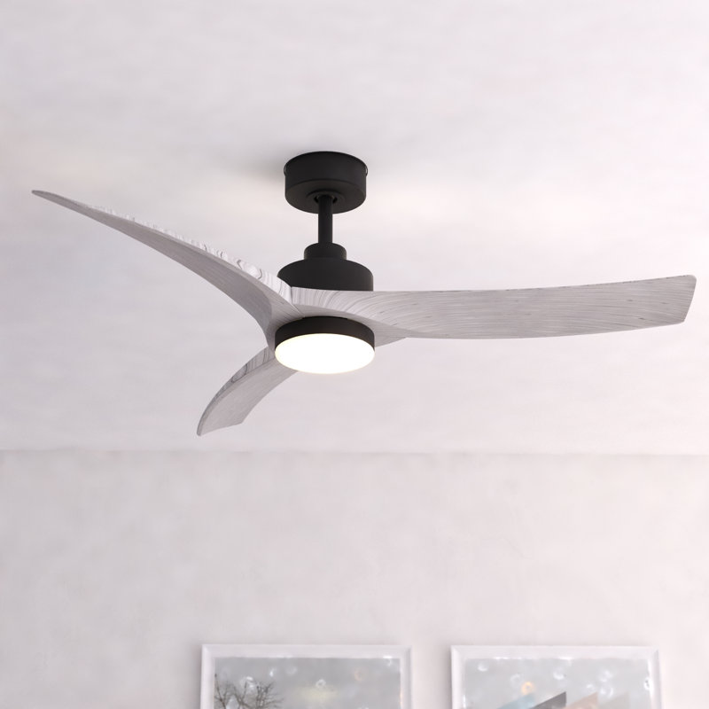  North Bend 52 in. Matte Bronze Indoor Outdoor Rod Mount Ceiling Fan with Washed Ash Blades, Dimmable Integrated LED Light Kit and Remote Control Included, 6 Speed Energy Efficient DC Motor