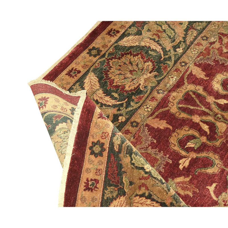 Tapis unique en laine noué à la main de 10 pi x 13 pi 11 po rouge / vert / orange