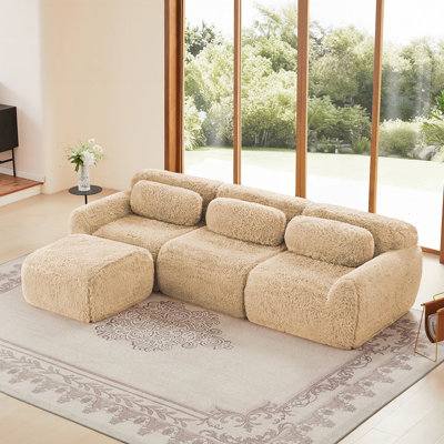 Canapé en forme de L, moelleux et moelleux, avec coussins décoratifs et repose-pieds mobile pour le salon