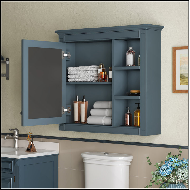 Armoire à pharmacie 30 po x 28 po, armoire de rangement murale pour salle de bain, armoire murale moderne avec miroir, armoire à pharmacie, armoire à miroir avec 3 tablettes ouvertes (meuble-lavabo non inclus)