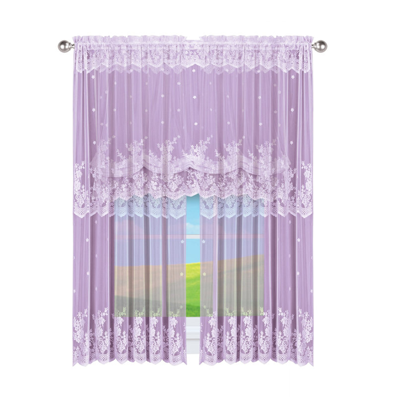 Vintage Rose Lace Sheer Window Curtain Panel, Lavender, 56" W x 84" L