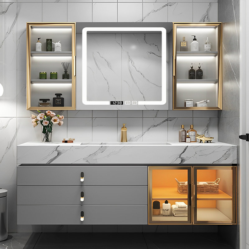 Armoire murale moderne et simple, Gris clair, 63"