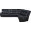 Canapé modulaire en cuir noir à double puissance avec capitonnage à grille moderne et porte-gobelets amovibles pour la console
