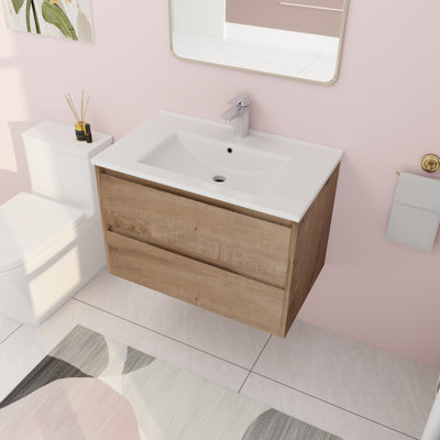 Meuble-lavabo mural simple 29,96 po Ganado avec comptoir en céramique