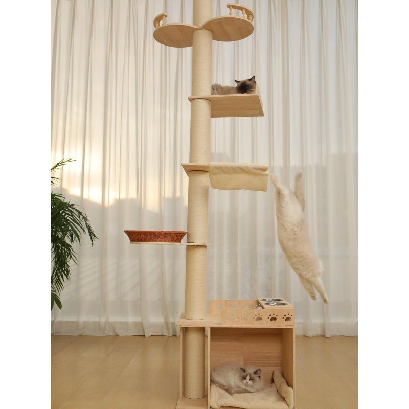 Solid Wood Floor-to-Ceiling Cat Tree, Huge Squar House