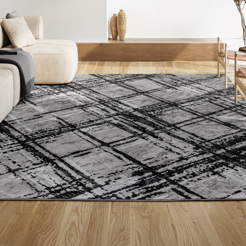 Blackmun Modern Abstract Black/Gray Rug, Rectangle 7'9" x 10'