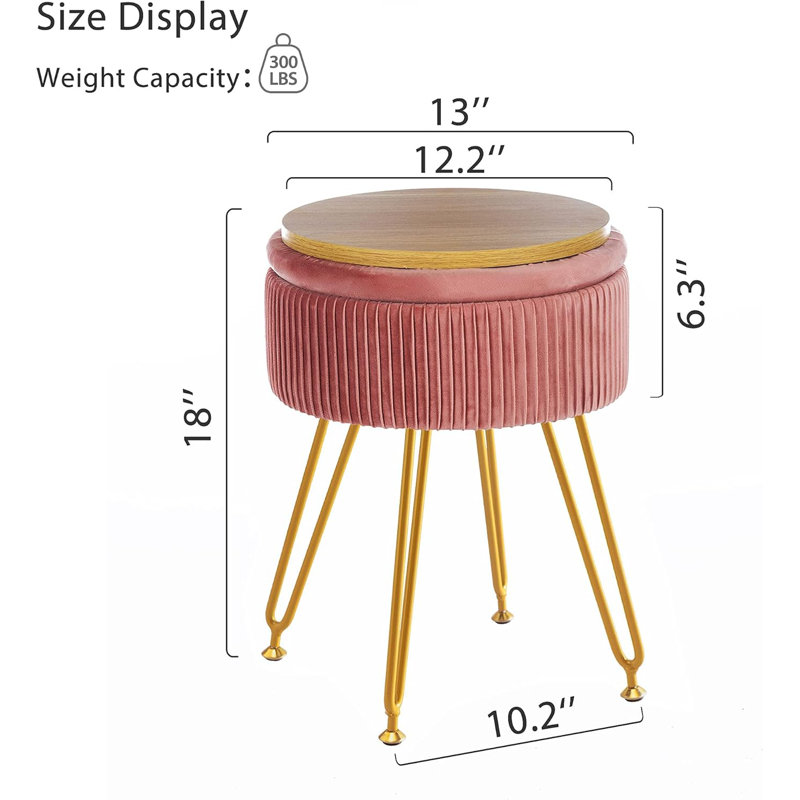Repose-pieds avec repose-pieds avec rangement, table d'appoint avec tabouret de coiffeuse avec pattes dorées, couvercle de table basse, rose
