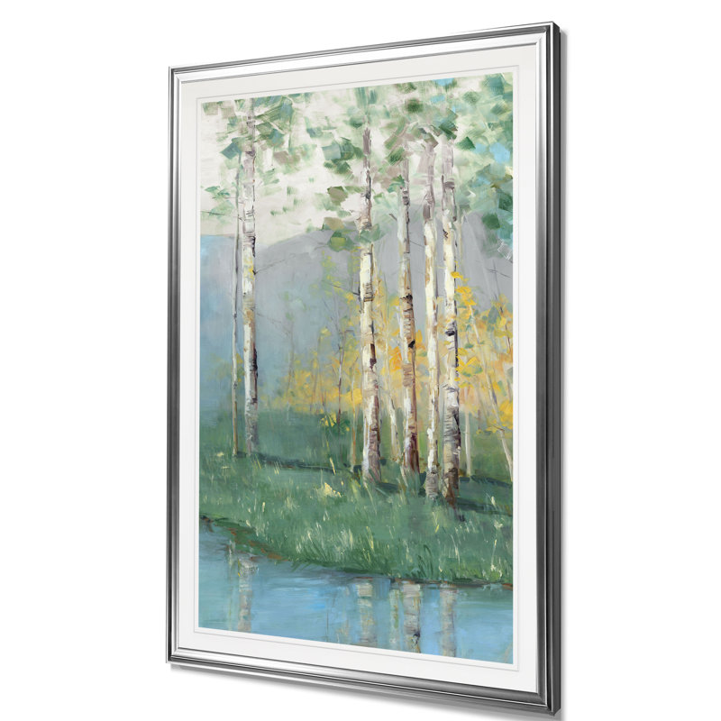 «Birch Reflections IV», reproduction, H 24 po x l 20 po x 1,5 po, Cadre argenté