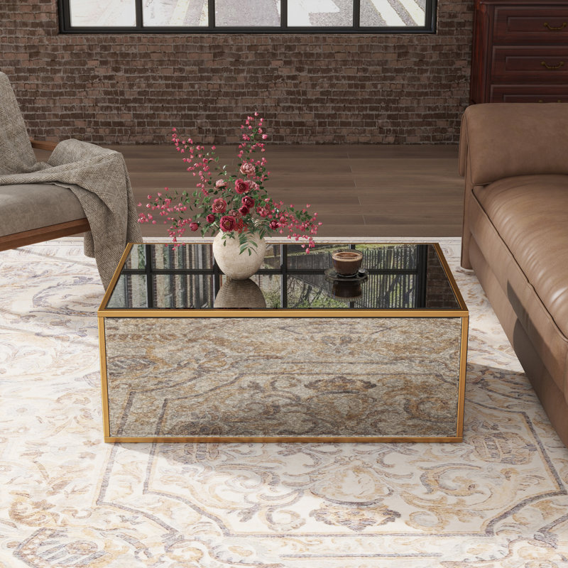 Adelais Antique Mirrored Coffee Table, 13.78" H x 35.4" L x 23.6" W