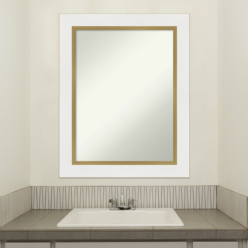 Eva White Gold Bathroom Vanity Non-Beveled Wall Mirror, 29.25" H x 23.25" W