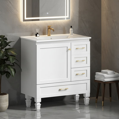 Armoire de rangement 30 po avec porte à fermeture douce et 3 tiroirs blancs